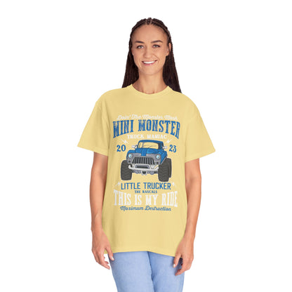 Funny Mini Monster Truck Manic Speed Truck Power Sarcastic Extreme Adventure Four-Wheel Drive Unisex Heavy Cotton T-Shirt