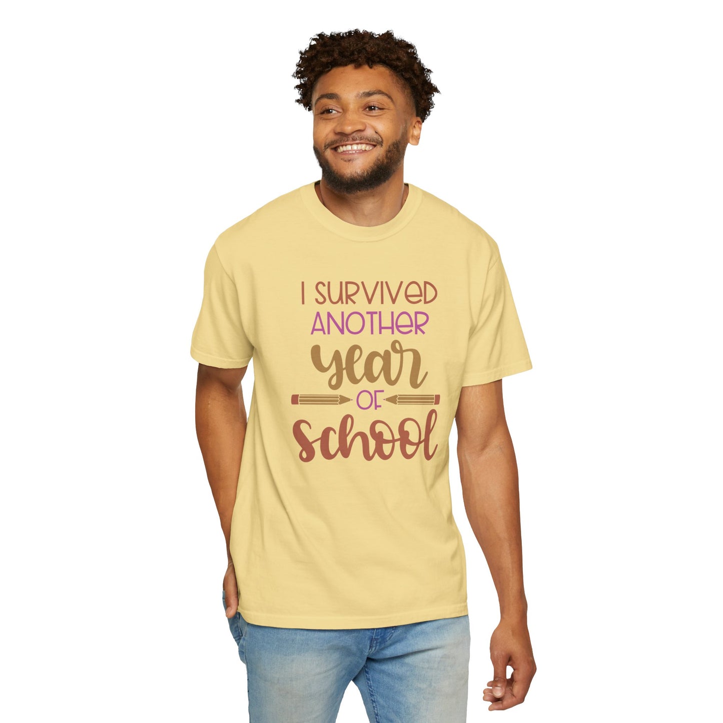 I Survived Another Year Of School Action Goal Setting Achievement Tee Self-Improvement Motivation Unisex Heavy Cotton T-Shirt