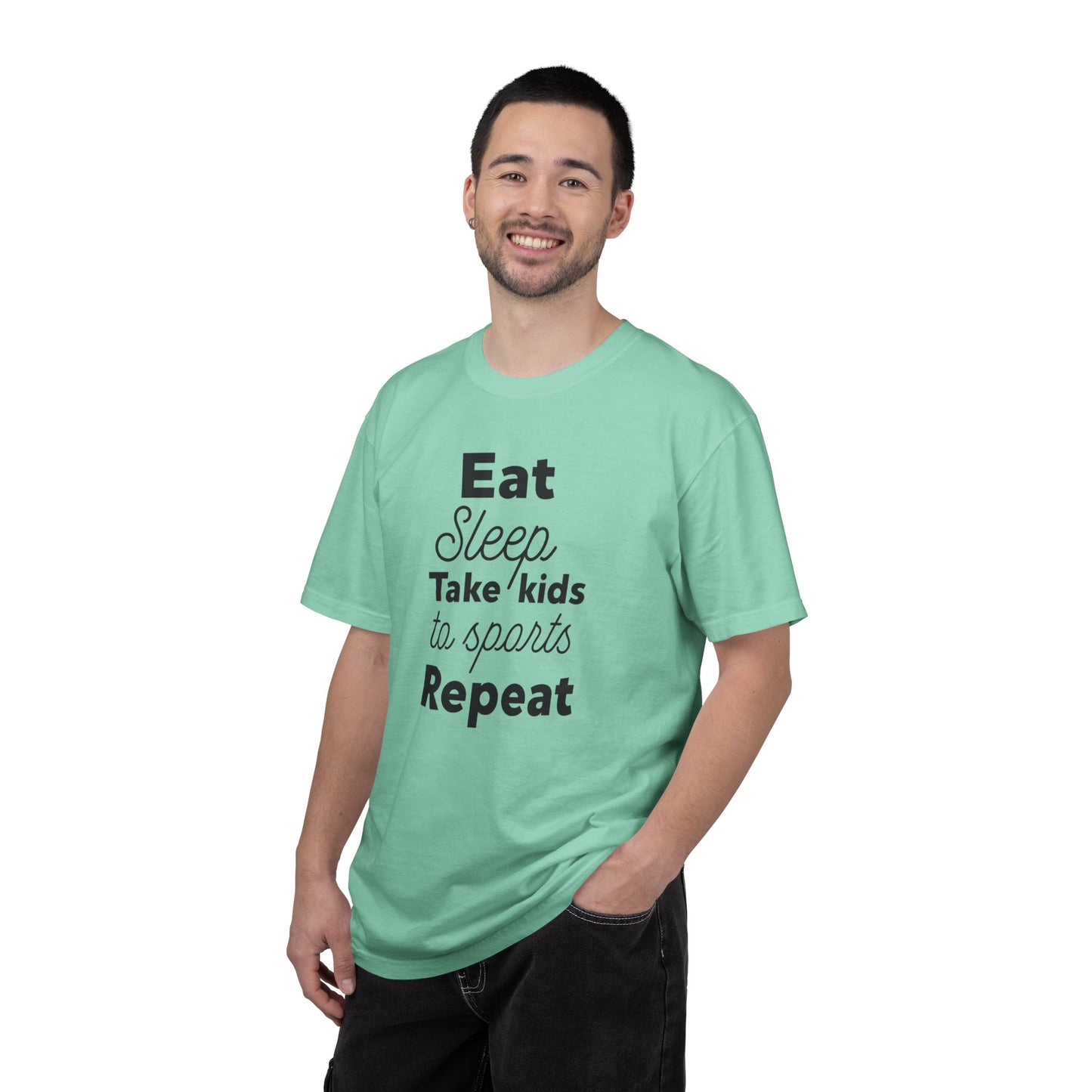 Eat Sleep Take Kids Motherhood Blessings Life Giver Mummy’s Tee Supermom Busy Schedule Duties Forever Same Routine Players Unisex Heavy Cotton T-Shirt