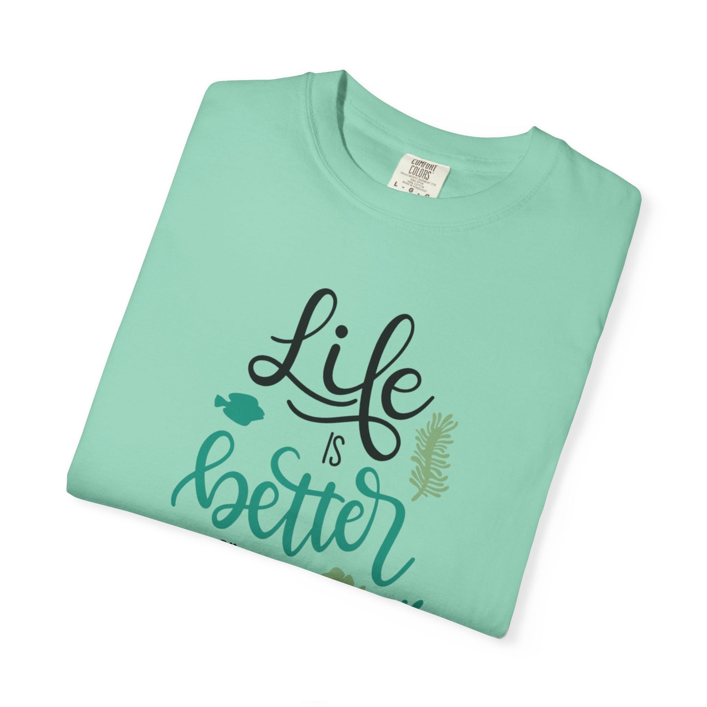 Life Is Better On The River Sand Seashells Waves Tee Elegance Glasses Amazing Fishes Unisex Heavy Cotton T-Shirt