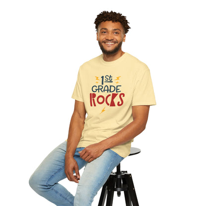 Funny 1st Grade Romeo Learning Legend Super Scholar Junior Geniuses Science Star Student’s Day Unisex Heavy Cotton T-Shirt
