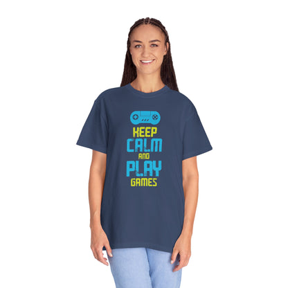 Funny Keep Calm And Play Games Pro Gamer Skills Gaming Mindset Sarcastic Gameplay Optimization Unisex Heavy Cotton T-Shirt
