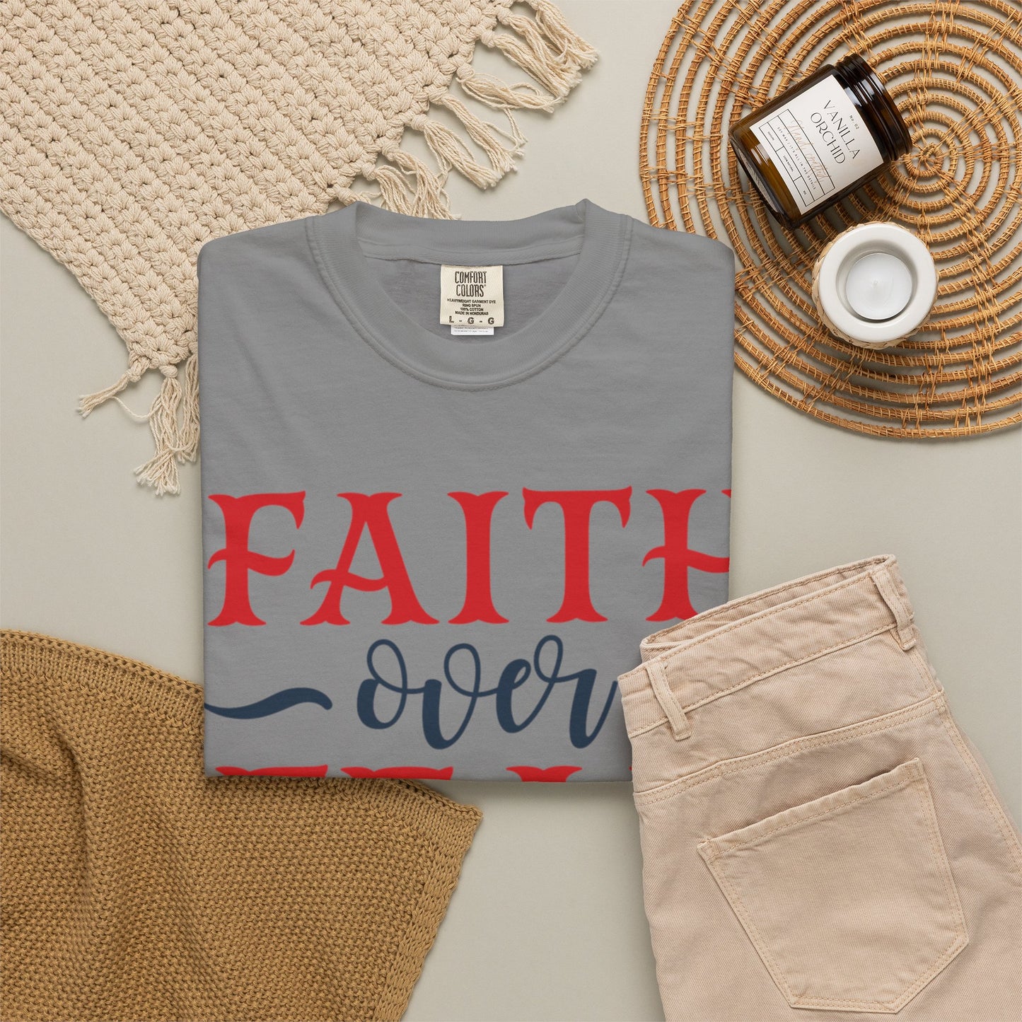 Faith Over Fear Stop Wishing Start Doing Action Goal Setting Modern Tee Achievement Self-Improvement Unisex Heavy Cotton T-Shirt