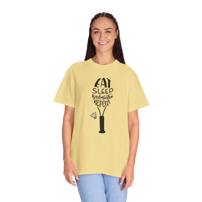Eat Sleep Badminton Repeat Stay Active Motivation Tee Winning Attitude Sports Dedication Shuttlecock Addiction Unisex Heavy Cotton T-Shirt