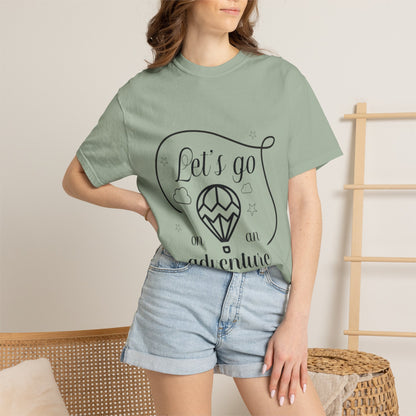 Let’s Go On An Adventure Nature Exploration Bonfire Travel Lovers Tee Freedom Hot Air Balloon Unisex Heavy Cotton T-Shirt