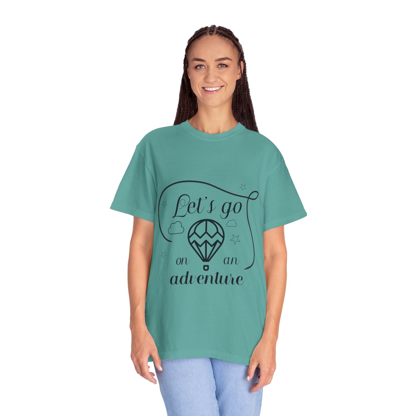 Let’s Go On An Adventure Nature Exploration Bonfire Travel Lovers Tee Freedom Hot Air Balloon Unisex Heavy Cotton T-Shirt