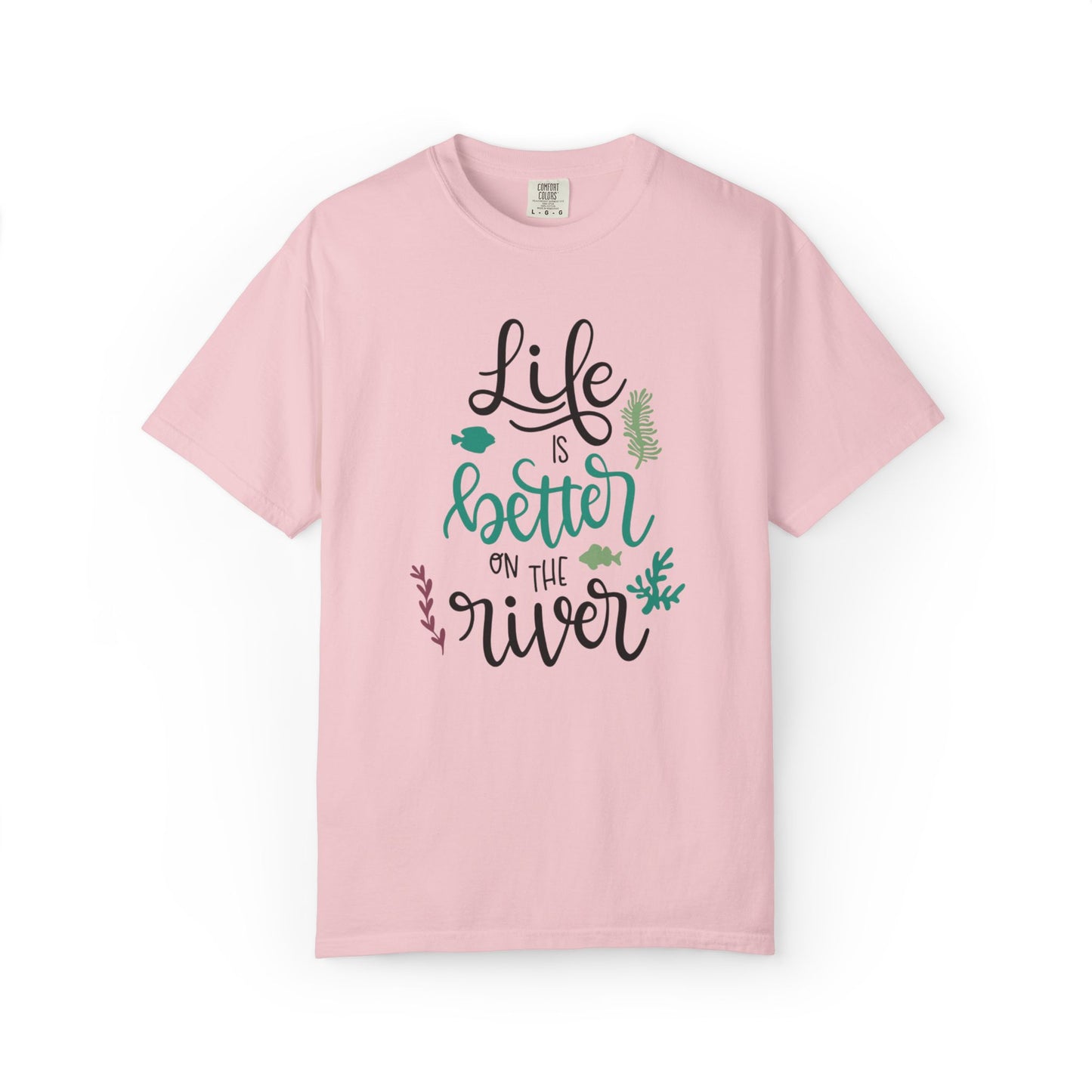 Life Is Better On The River Sand Seashells Waves Tee Elegance Glasses Amazing Fishes Unisex Heavy Cotton T-Shirt