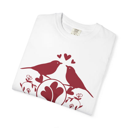 Romantic Love Birds Monogram Boundless Love Affection Lover’s Tee Infinite Bliss Butterfly Kisses Evergreen Romance Unisex Heavy Cotton T-Shirt
