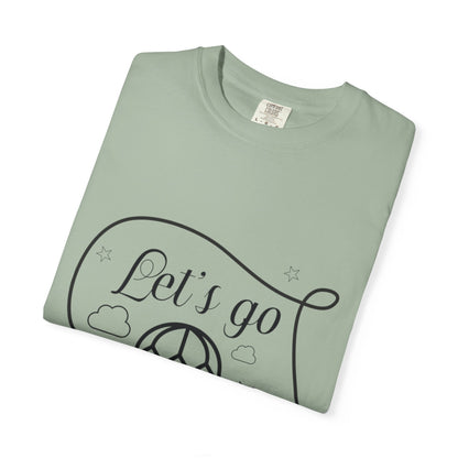 Let’s Go On An Adventure Nature Exploration Bonfire Travel Lovers Tee Freedom Hot Air Balloon Unisex Heavy Cotton T-Shirt