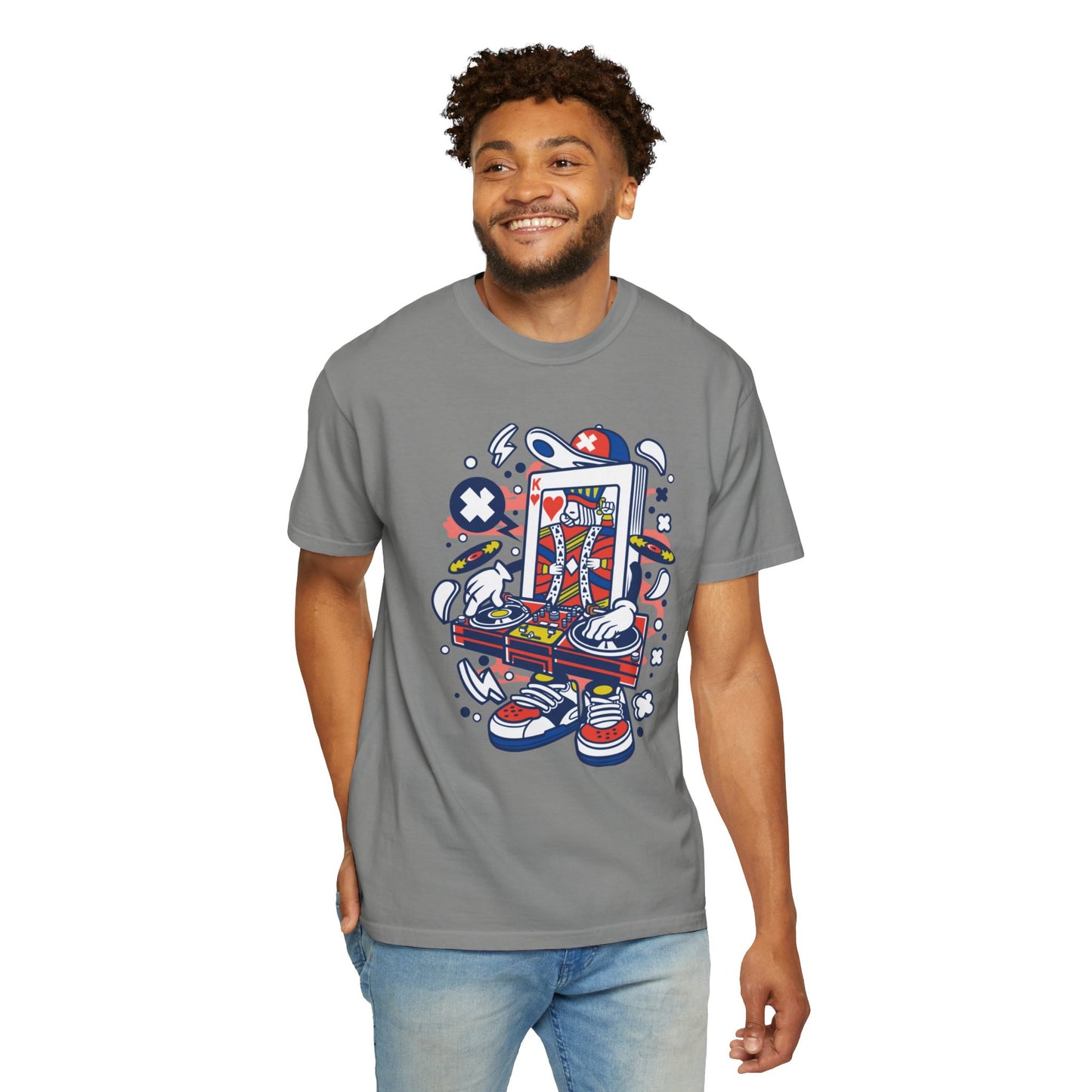 Dj King Play Card Hip Hop Vibes Trends Pop Visuals Tee Remixes Music Producer Unisex Heavy Cotton T-Shirt