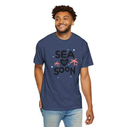 Sea You Soon Sarcastic Tee Ocean Wordplay Seaside Lover Summer Goodbye Ocean Trip Unisex Heavy Cotton T-Shirt