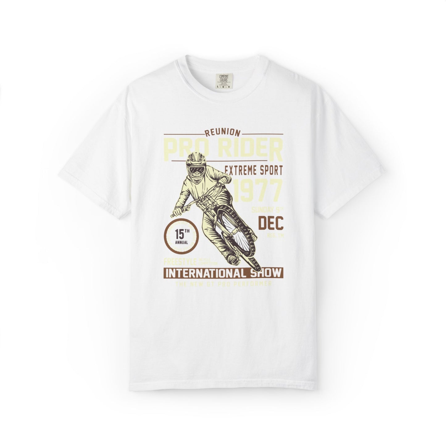 Vintage Reunion Pro Rider Extreme Sport 1977 Free Style Retro Bicycle Two Wheeled Adventure Unisex Heavy Cotton T-Shirt