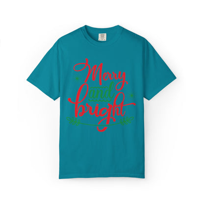 Cheerful Merry & Bright Joyful Christmas Time Christmas Lights Merry Christmas Jesus Birth Unisex Heavy Cotton T-Shirt