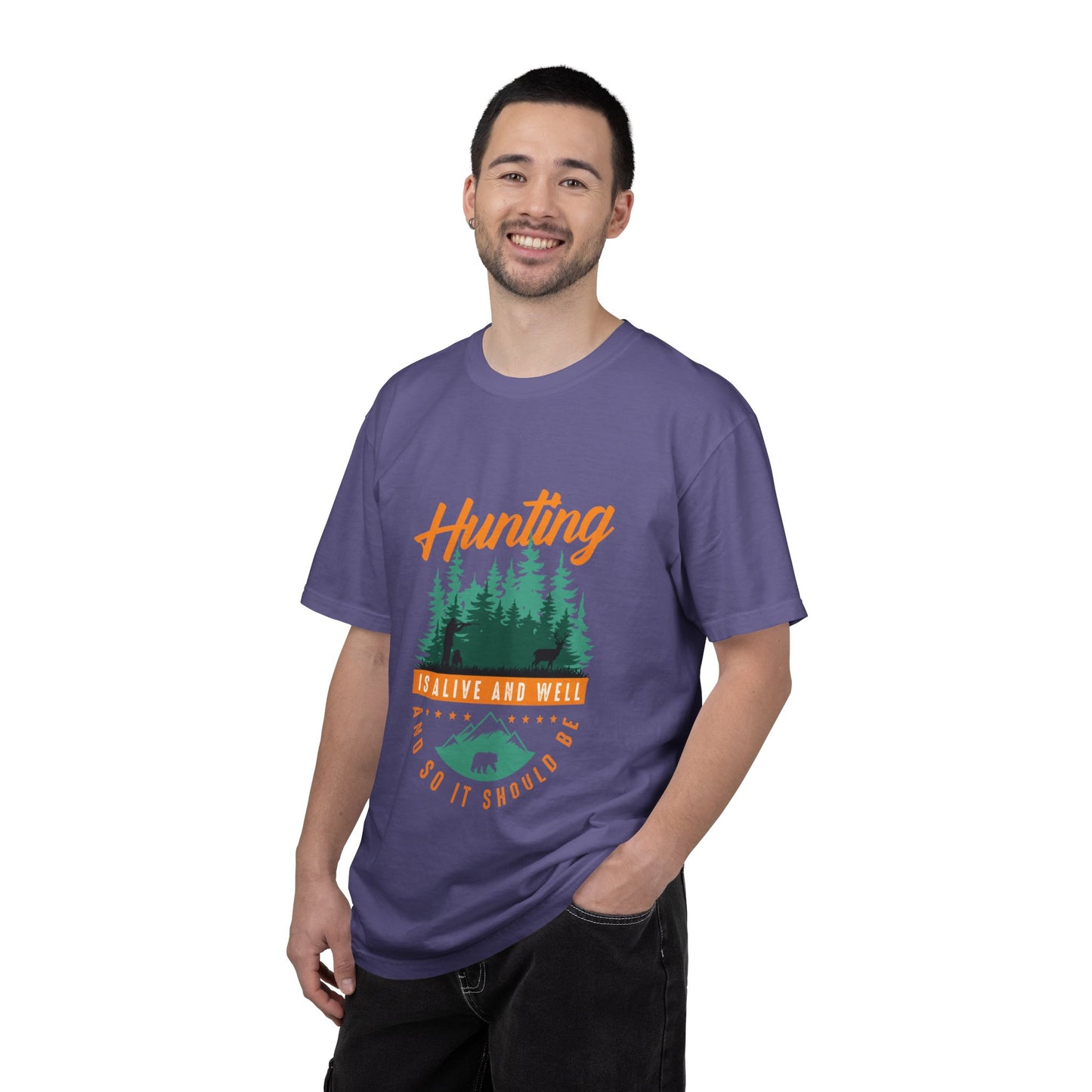 Funny Hunting Is Alive And Well Hunting Enthusiast Hunting Season Sarcastic Forest Wilderness Adventure Unisex Heavy Cotton T-Shirt