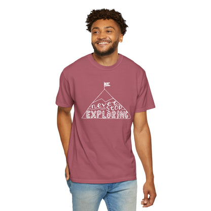 Never Stop Exploring Cool Tee Trekking Outdoor Adventure Hiking Nature Lover Rocks Climbing Unisex Heavy Cotton T-Shirt