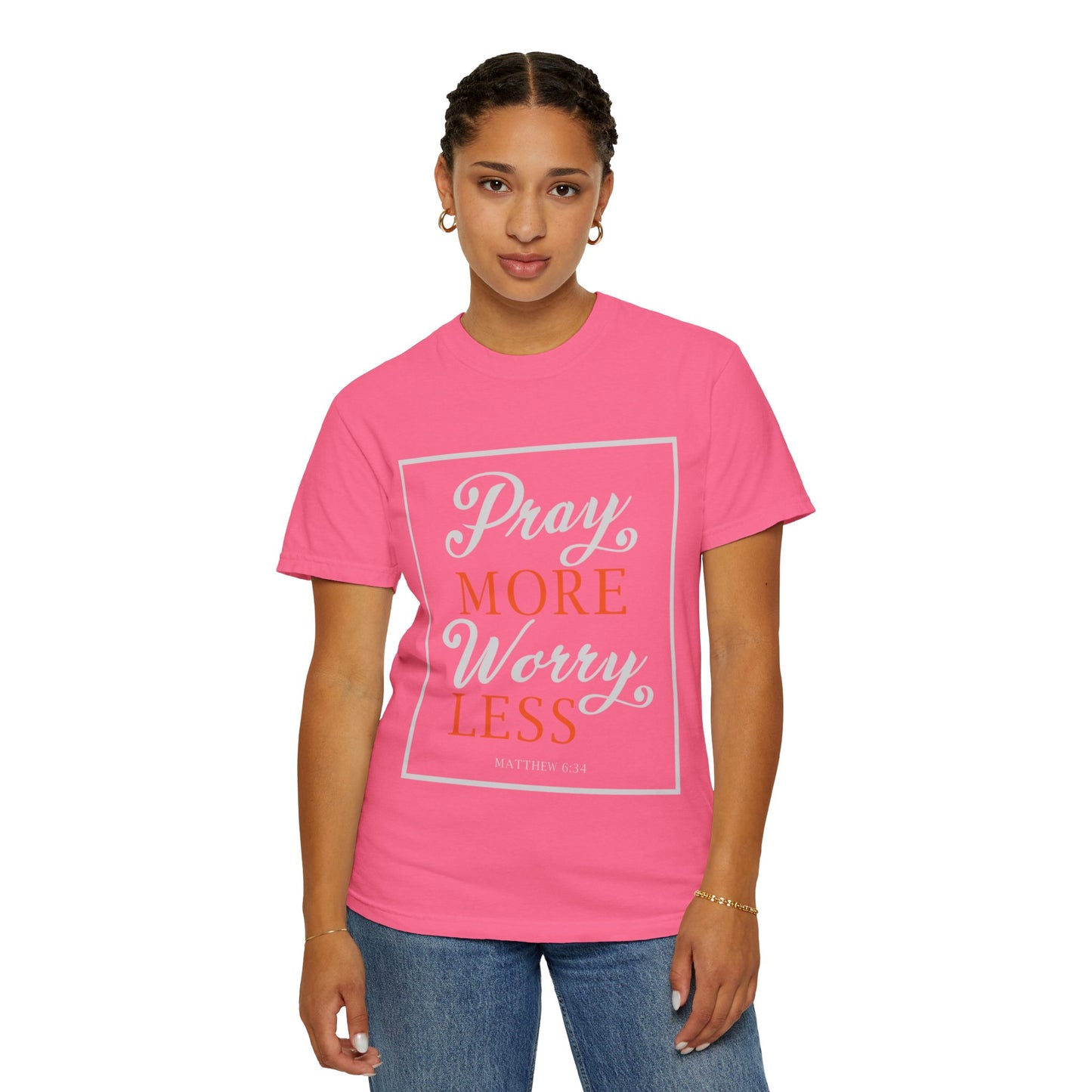 Pray More Worry Less Heavenly Feather White God’s Creation Eternity Tee Purest Being Cross Symbol Unisex Heavy Cotton T-Shirt
