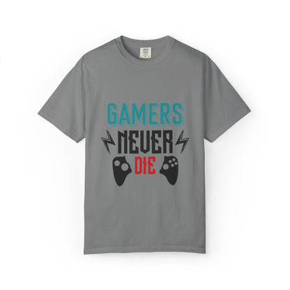 Gamers Never Die Warriors Tee Non-Stop Playing Obsession Mastery Thrill Unisex Heavy Cotton T-Shirt