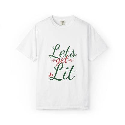 Let’s Get Lit Sparkly Bows Merry Christmas New Year Celebration Festive Season Xmas Tree Fireworks Unisex Heavy Cotton T-Shirt