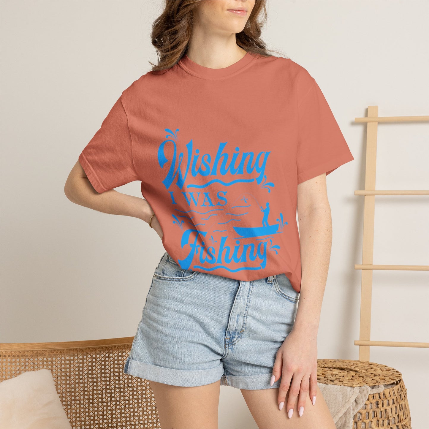 Funny Wishing I Was Fishing Catch and Release Unconditional Love Fishing Boat  Fishing Rod Sarcastic Adventure Unisex Heavy Cotton T-Shirt