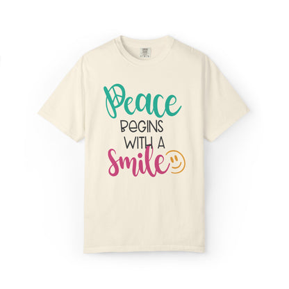 Peace Begins With A Smile Kindness Heartfelt Compliments Tee Thoughtful Gestures Love-Inspiration Unisex Heavy Cotton T-Shirt