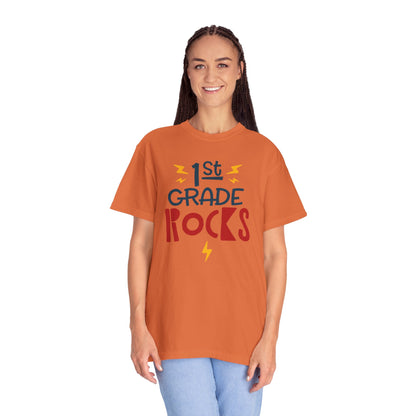 Funny 1st Grade Romeo Learning Legend Super Scholar Junior Geniuses Science Star Student’s Day Unisex Heavy Cotton T-Shirt