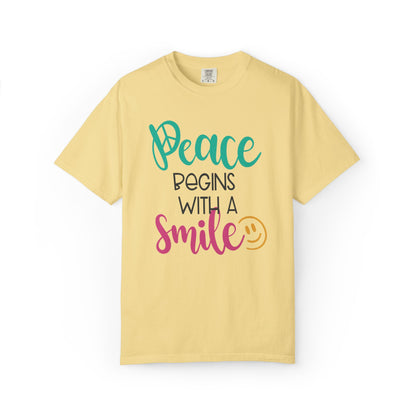 Peace Begins With A Smile Kindness Heartfelt Compliments Tee Thoughtful Gestures Love-Inspiration Unisex Heavy Cotton T-Shirt