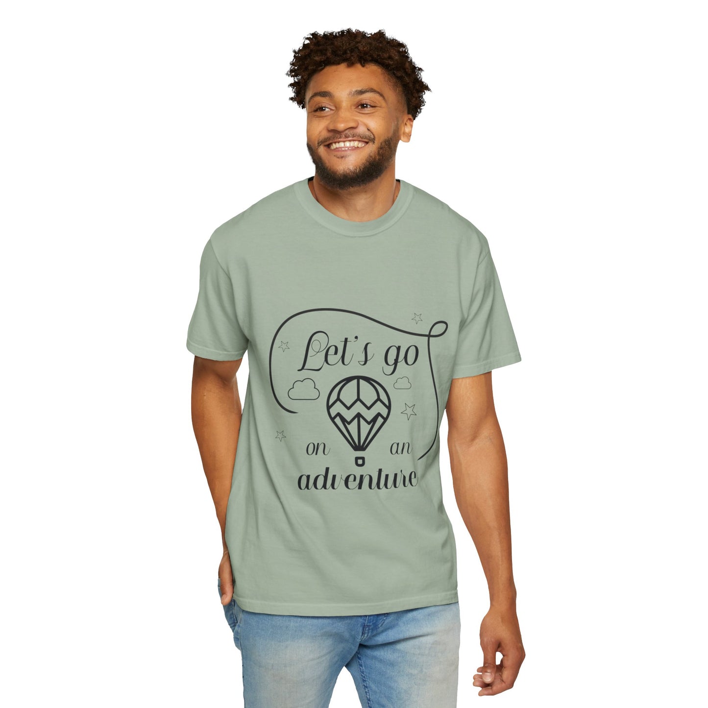 Let’s Go On An Adventure Nature Exploration Bonfire Travel Lovers Tee Freedom Hot Air Balloon Unisex Heavy Cotton T-Shirt