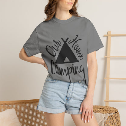 Our Home Camping Freedom Fighter Adventure Lovers Tee Nature Exploration Bonfire Travel Van Unisex Heavy Cotton T-Shirt