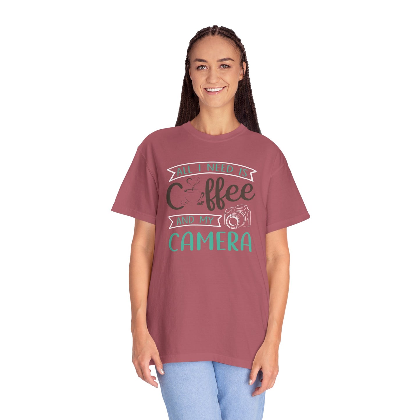 Funny All I Need Is Coffee And My Camera Coffee lover Sarcastic Photography Passion Coffee Clicker Unisex Heavy Cotton T-Shirt