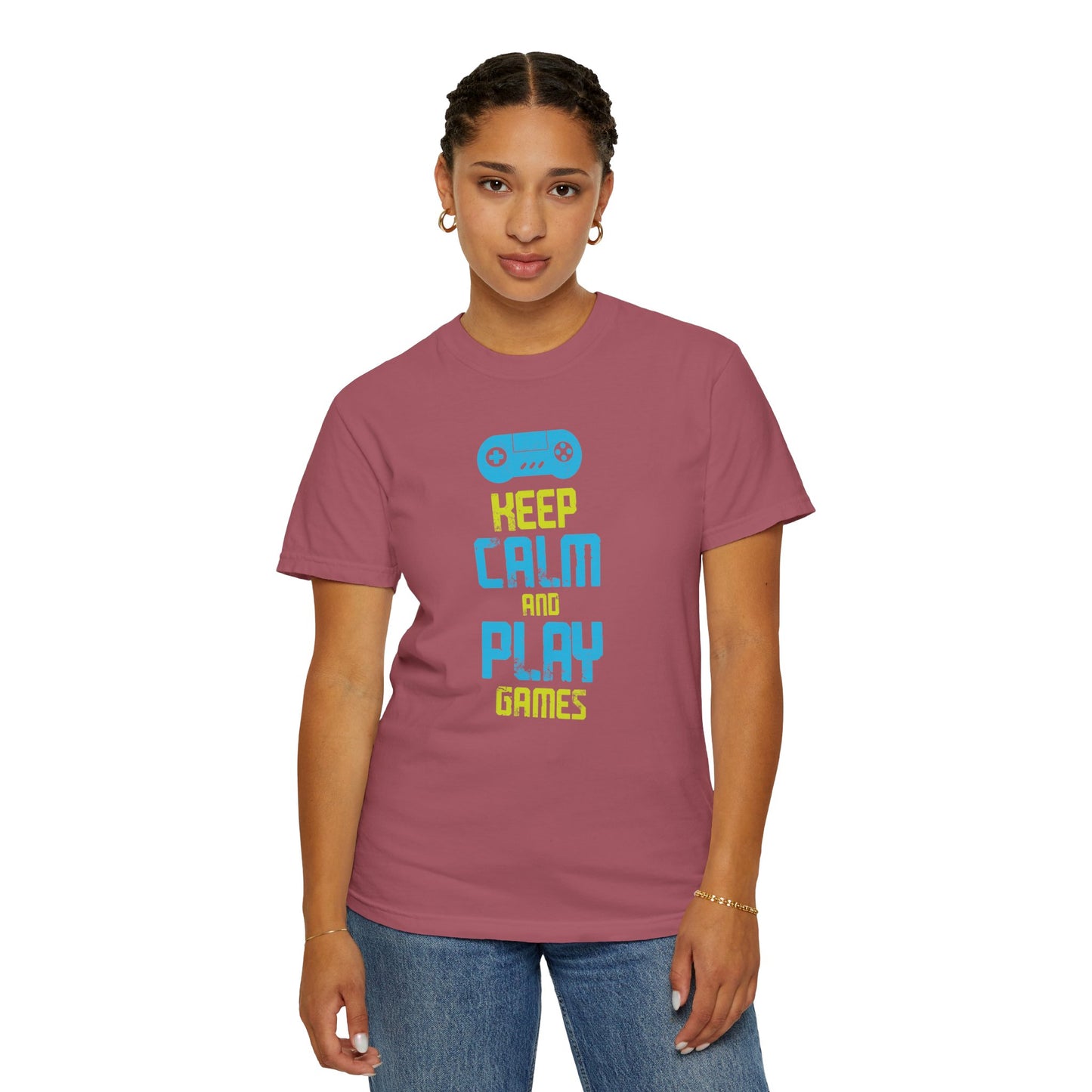 Funny Keep Calm And Play Games Pro Gamer Skills Gaming Mindset Sarcastic Gameplay Optimization Unisex Heavy Cotton T-Shirt