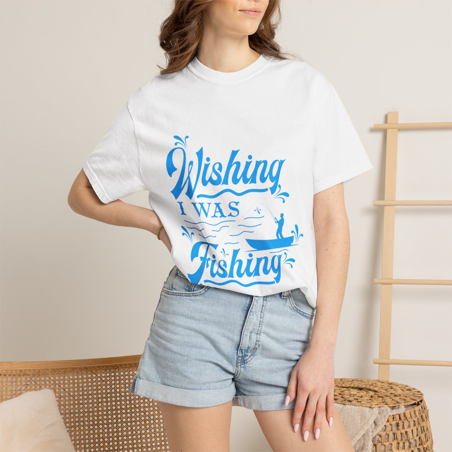 Funny Wishing I Was Fishing Catch and Release Unconditional Love Fishing Boat  Fishing Rod Sarcastic Adventure Unisex Heavy Cotton T-Shirt