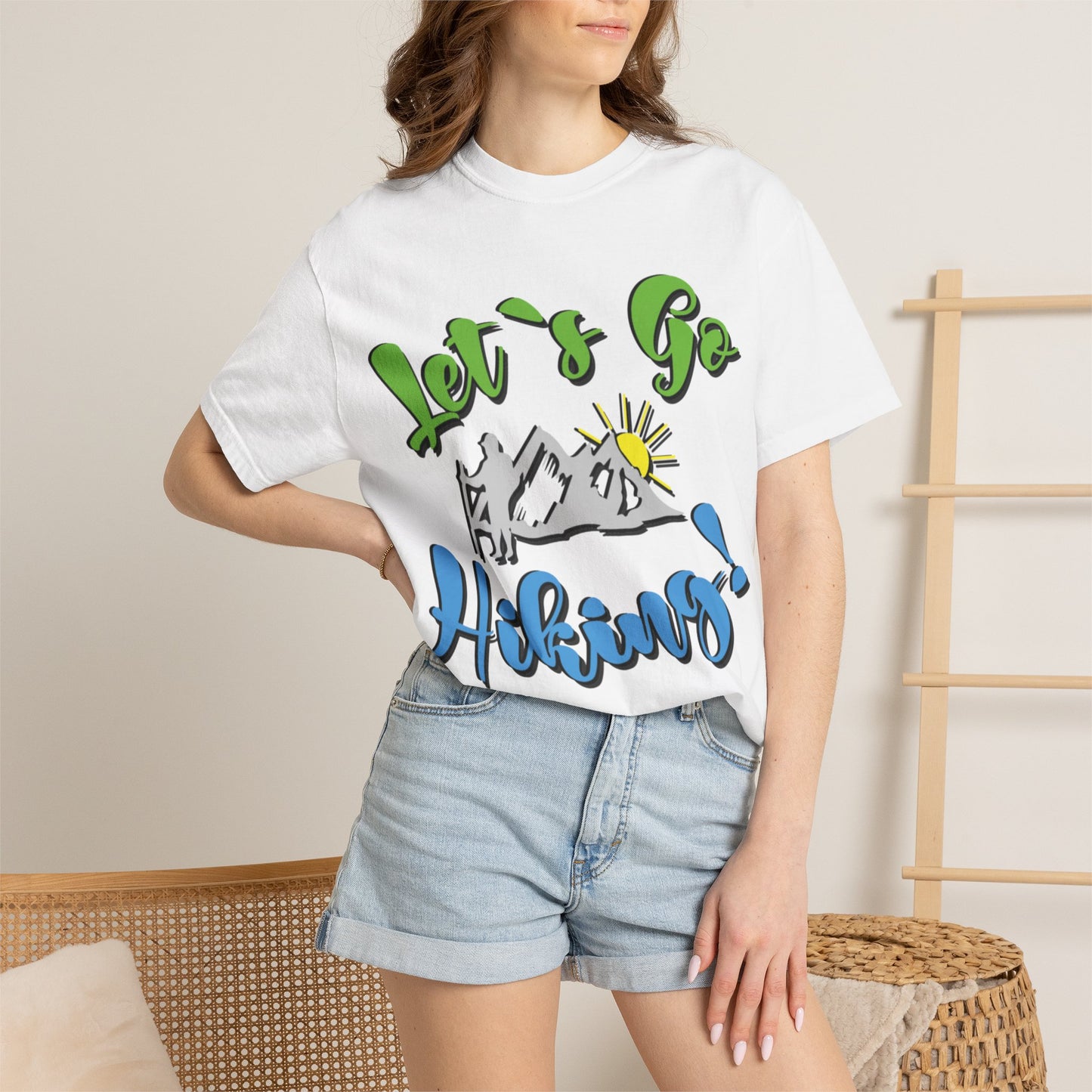 Let’s Go Hiking! Trendy Tee Adventure Mountain Hut Fun Activities Unisex Heavy Cotton T-Shirt
