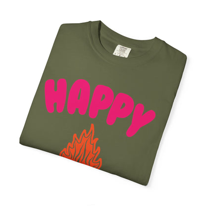 Happy Camper Freedom Fighter Adventure Lovers Tee Nature Exploration Bonfire Travel Van Unisex Heavy Cotton T-Shirt