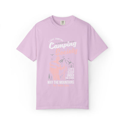 Funny Camping Society I Love Camping Enthusiastic Traveler Sarcastic Adventure Birds In The Mountains Unisex Heavy Cotton T-Shirt