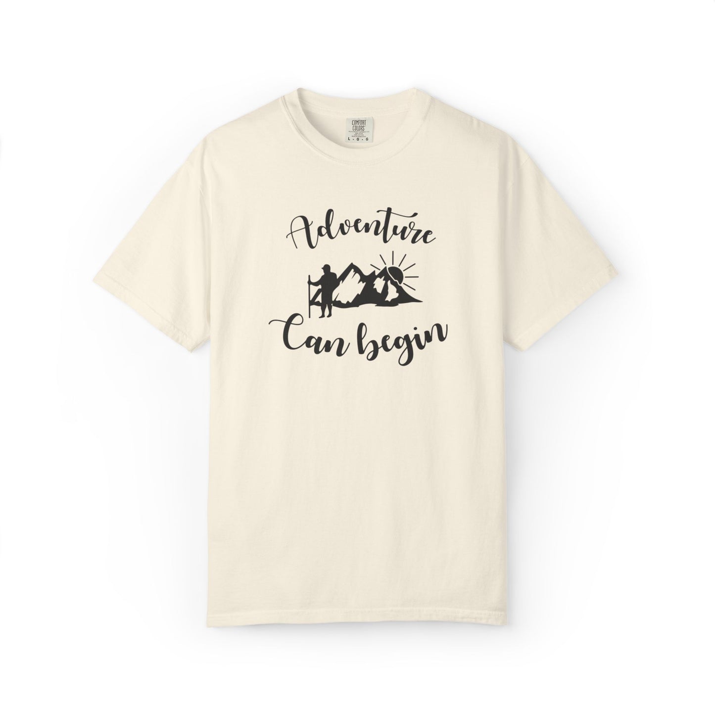 Adventure Can Begin Trendy Tee Enjoyment Mountain Hut Belays Ropes Fun Activities Exploring Unisex Heavy Cotton T-Shirt