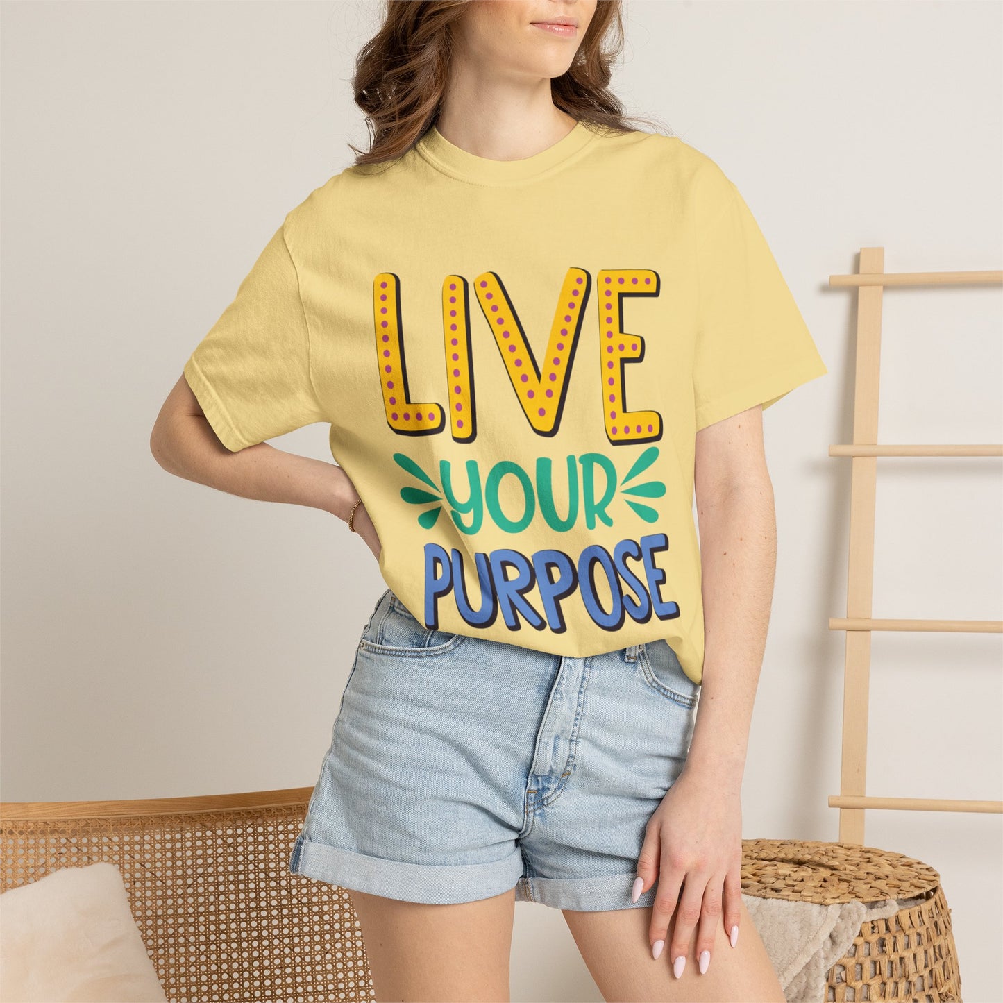 Live Your Purpose Inspirational Tee Stay Focused Positive Message Set Your Goal Empowering Personal Growth Unisex Heavy Cotton T-Shirt