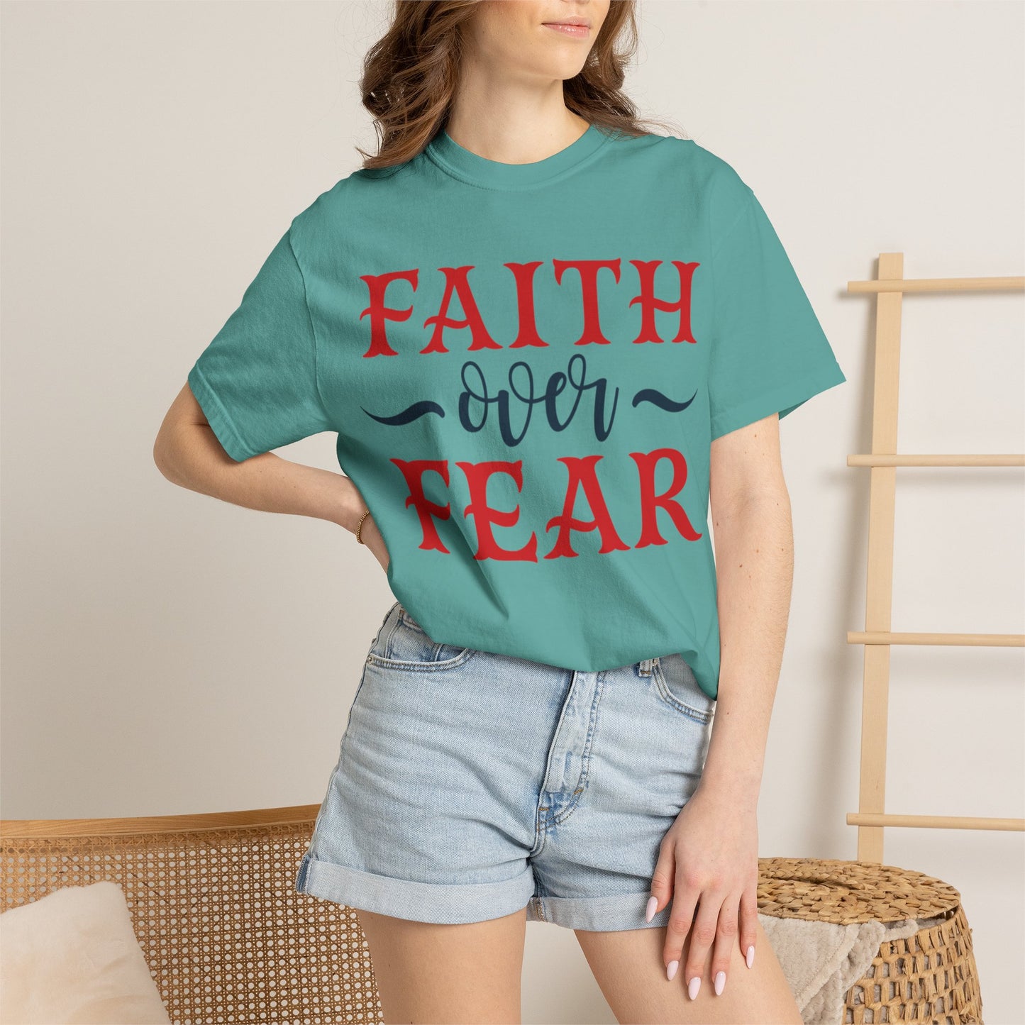 Faith Over Fear Stop Wishing Start Doing Action Goal Setting Modern Tee Achievement Self-Improvement Unisex Heavy Cotton T-Shirt