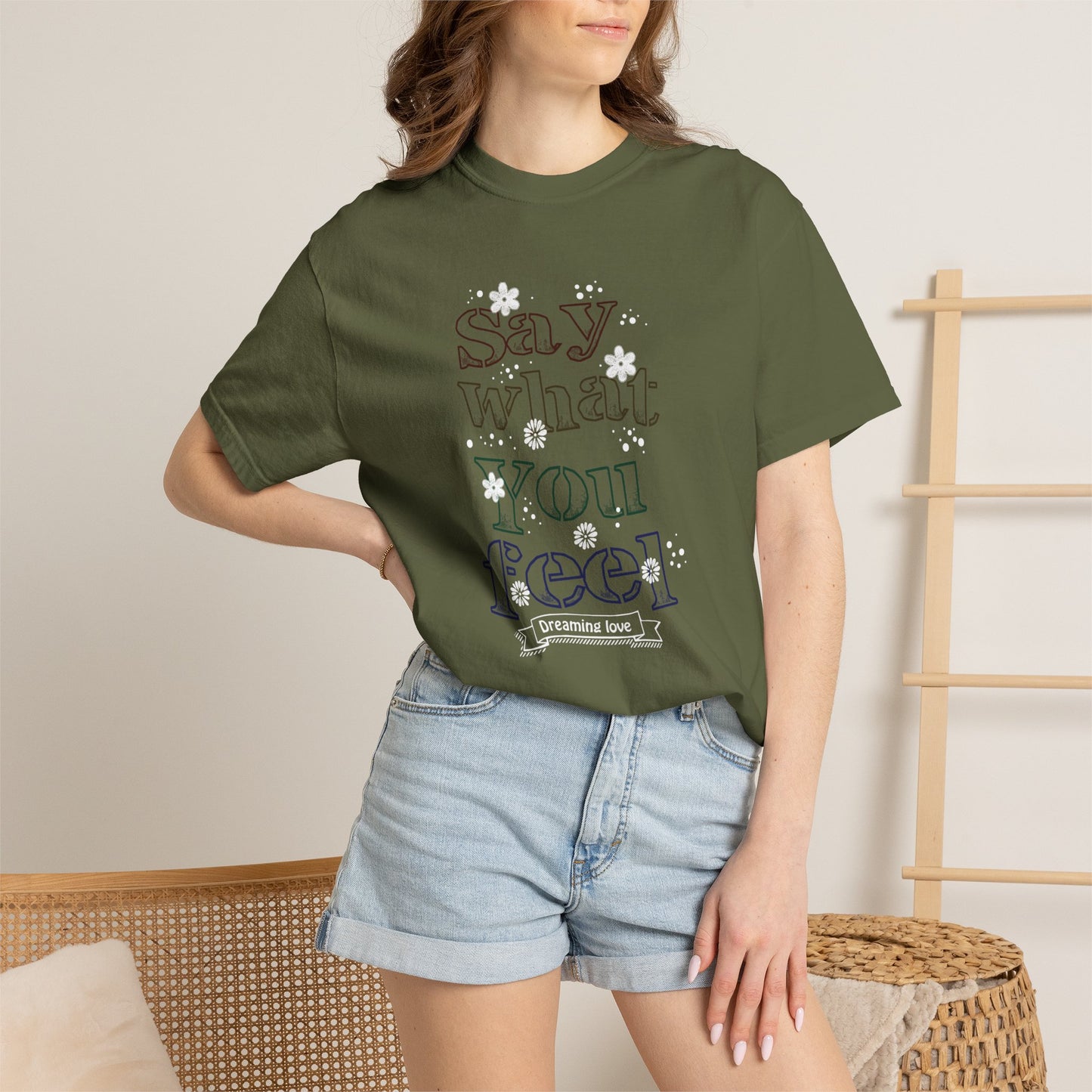 Say What You Feel Dreaming Love Trendy Tee Hug Rainbow Passion Unconditional Soulful Connection Unisex Heavy Cotton T-Shirt