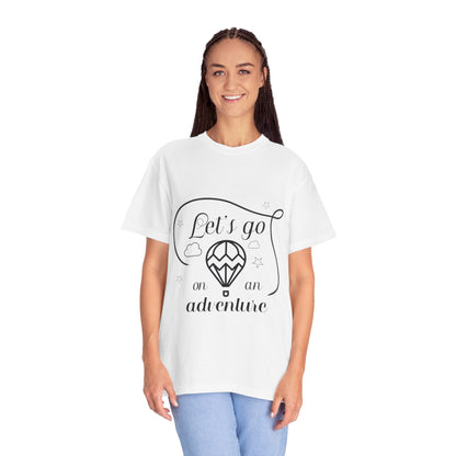 Let’s Go On An Adventure Nature Exploration Bonfire Travel Lovers Tee Freedom Hot Air Balloon Unisex Heavy Cotton T-Shirt