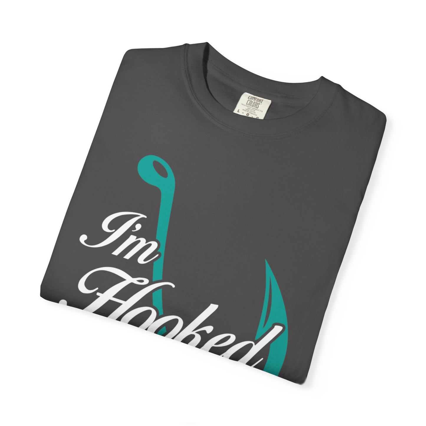 Funny I’m Hooked Rod and Reel Tackle Box Catch Of The Day Sarcastic Fishing Adventure Unisex Heavy Cotton T-Shirt