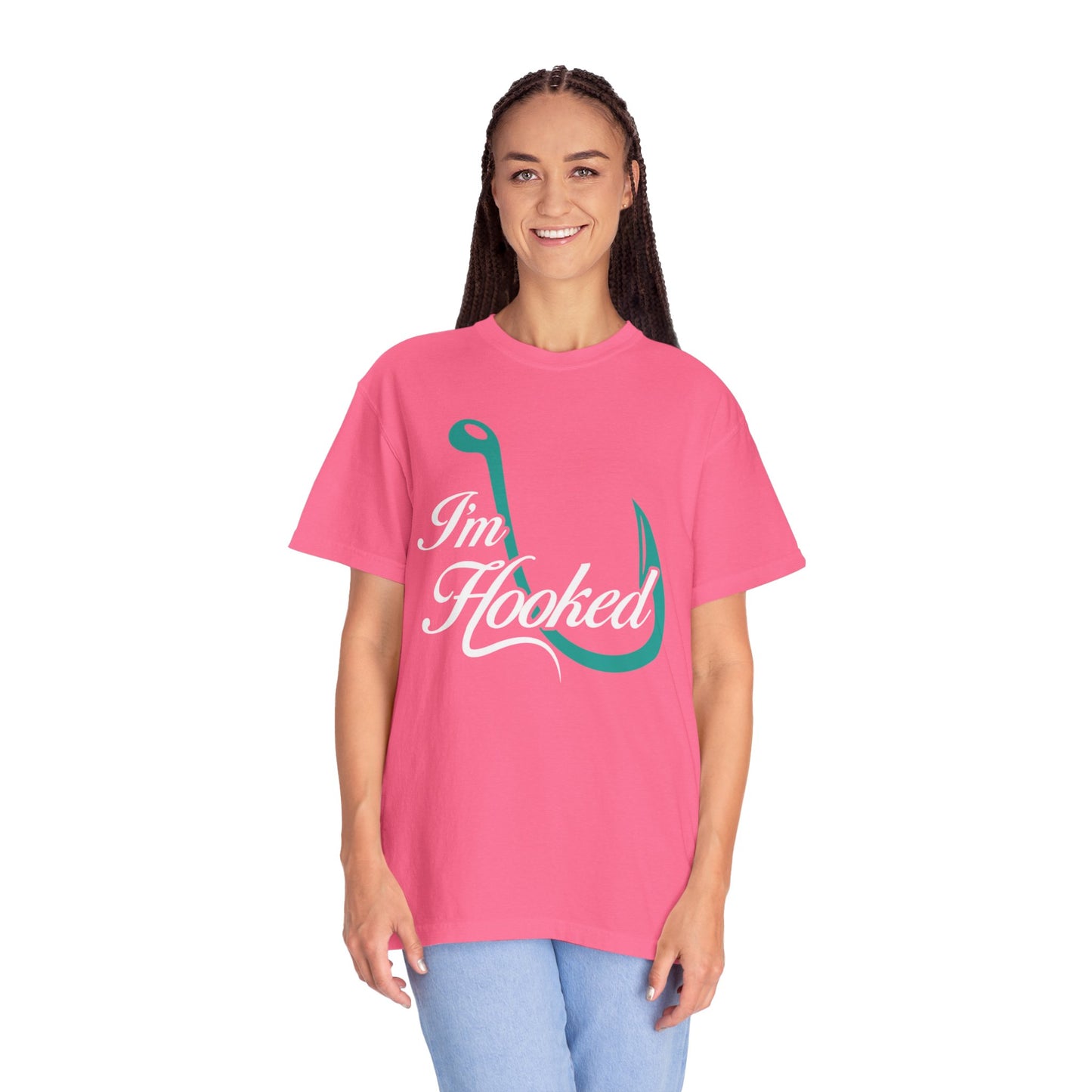 Funny I’m Hooked Rod and Reel Tackle Box Catch Of The Day Sarcastic Fishing Adventure Unisex Heavy Cotton T-Shirt
