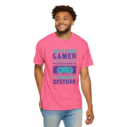 Funny Warning Gamer Do Not Disturb Digital Protector Virtual Heroism Sarcastic Battle Against Evil Unisex Heavy Cotton T-Shirt