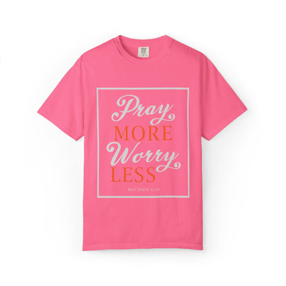 Pray More Worry Less Heavenly Feather White God’s Creation Eternity Tee Purest Being Cross Symbol Unisex Heavy Cotton T-Shirt