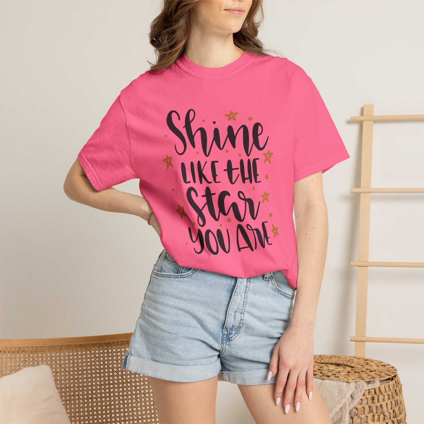 Shine Like A Star You Are Keep Trying Determination Tee Hard Work Success Unstoppable Hustle Fame Unisex Heavy Cotton T-Shirt