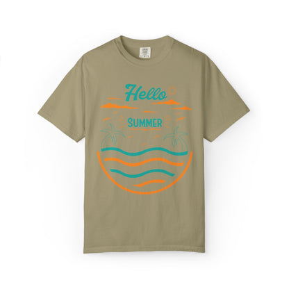 Exciting Hello Summer Sunrise & Sunburn Beach Days Ice Cream Summer Camp Unisex Heavy Cotton T-Shirt