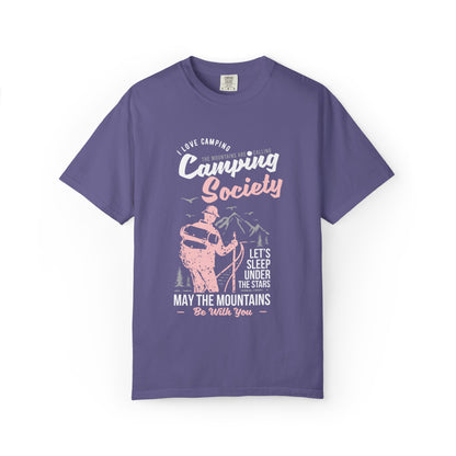 Funny Camping Society I Love Camping Enthusiastic Traveler Sarcastic Adventure Birds In The Mountains Unisex Heavy Cotton T-Shirt