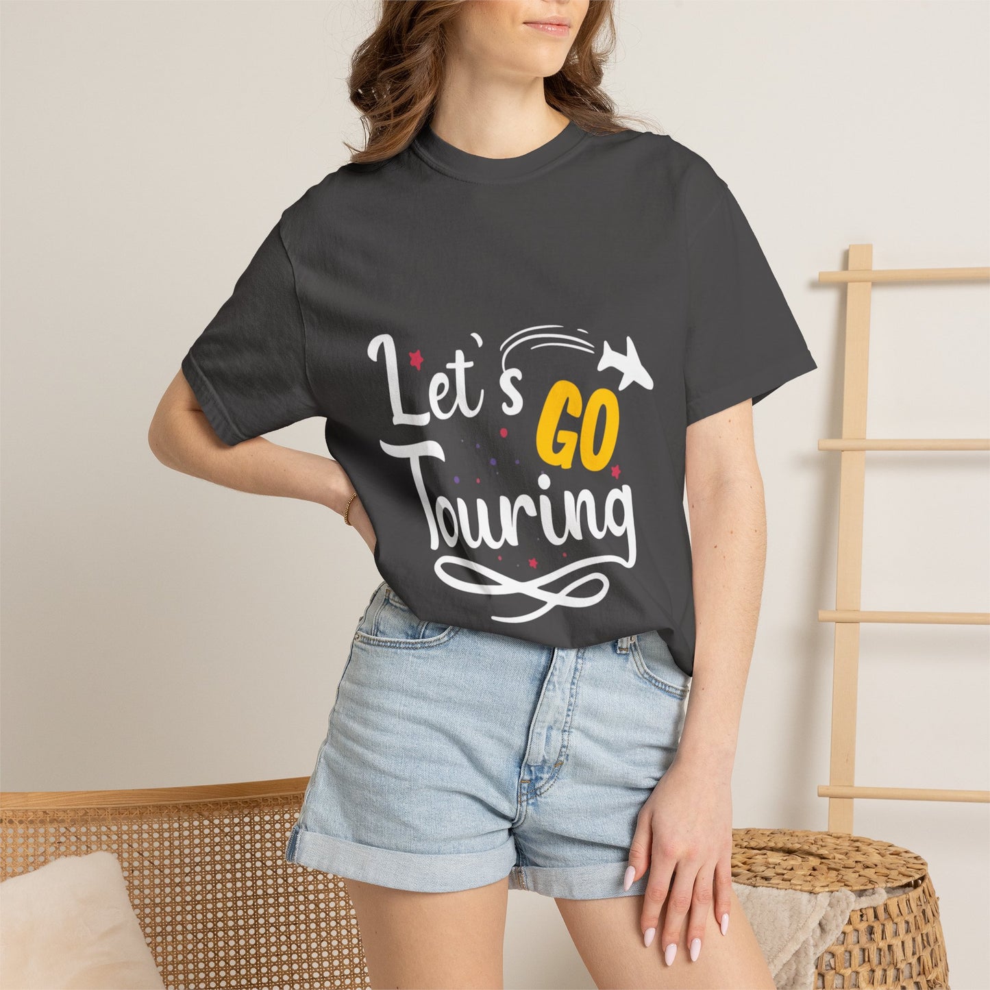Let’s Go Touring Trendy Tee Travel Addict Exploring Adventurous Tour Lover Tourist Journey Unisex Heavy Cotton T-Shirt