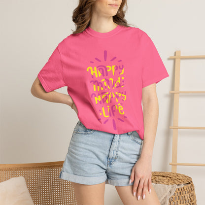 Happy Mind Happy Life Love Hope Worship Eternity Tee Peaceful Living Religious Beliefs Unisex Heavy Cotton T-Shirt