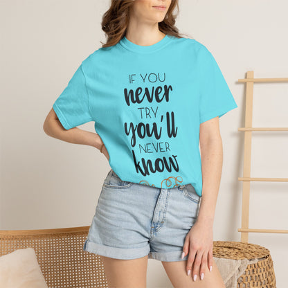 If You Never Try You’ll Never Know Worthy Selective Success Tee Battle For Life Championing Challenges Belief Unisex Heavy Cotton T-Shirt