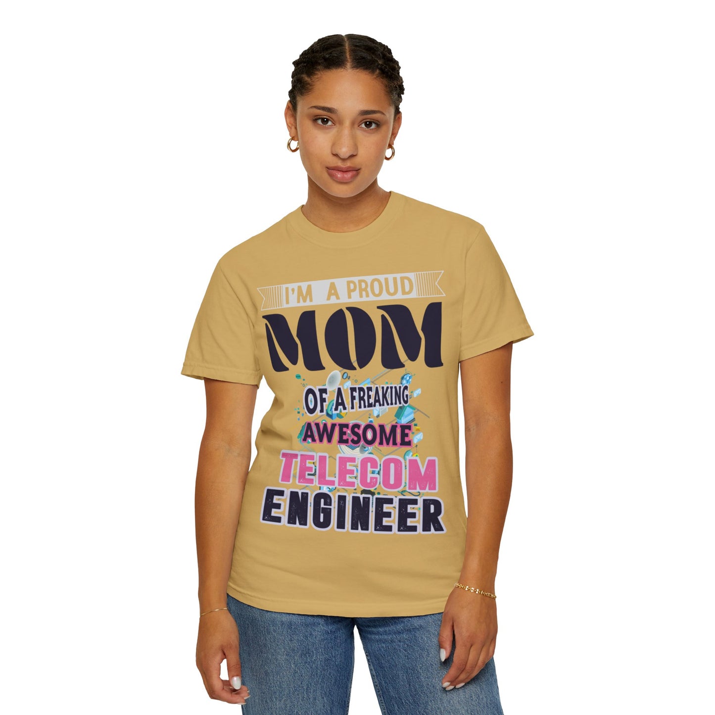 Proud Mom Telecom Engineer Mobile Technology Signal Processing Digital Communication Radio Frequencies Unisex Heavy Cotton T-Shirt